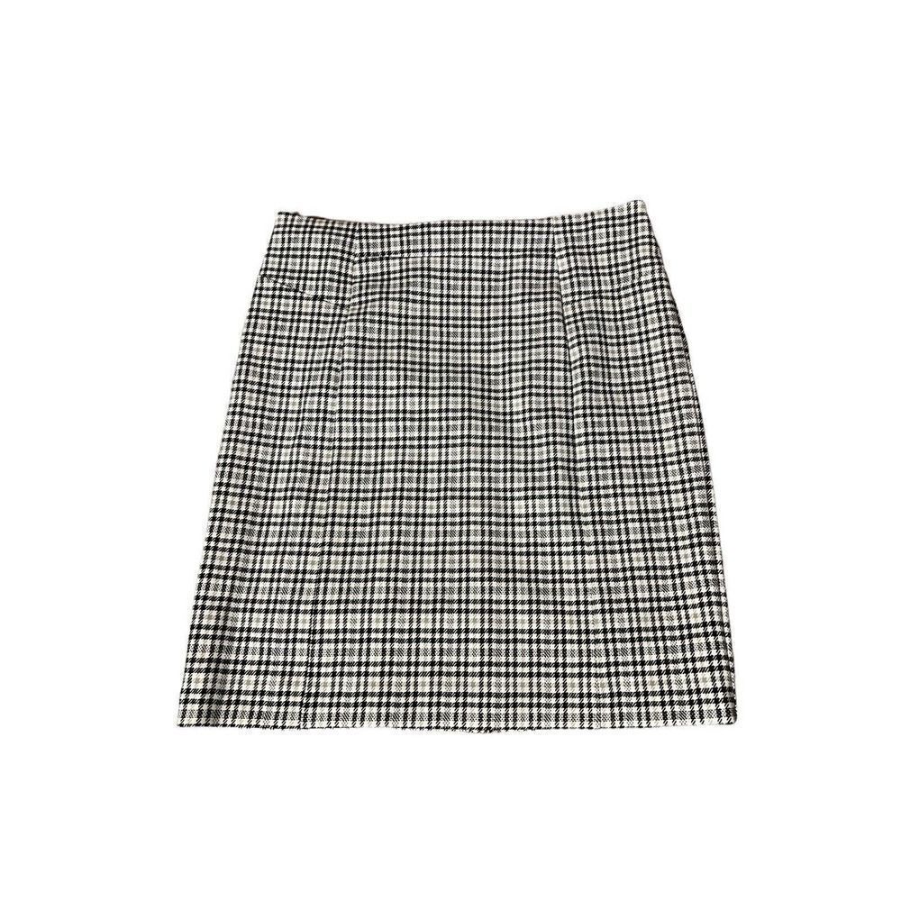 Michael Kors Lined A Line Skirt Size L Large Black White Plaid Rear Zip Business